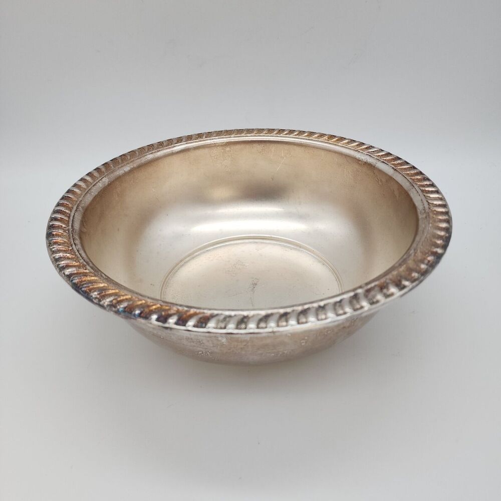 Vintage Silver Plated Bowl Eales 1779 Rope Rim India 9.5x3" MCM Retro Decor